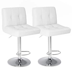 White Low Back PU Leather Metal Frame Height Adjustable Counter Height Bar Stool with Footrests (Set of 2)