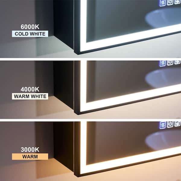 20 in. W x 30 in. H Rectangular Black Aluminum Recessed/Surface Mount LED Medicine Cabinet with Mirror