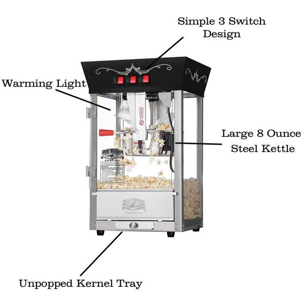 Garvee Commercial Popcorn Machine with Stand - Professional Cart Popcorn Maker Machine with 8 oz Kettle Makes Up to 60 Cups, with Lockers for Home