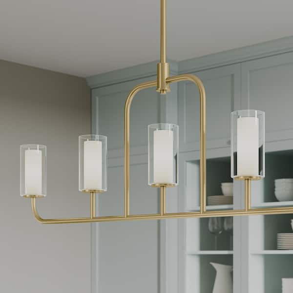 Mack 60-Watt 5-Light Linear Brushed Gold Modern Traditional Chandelier with Layered Glass Shades
