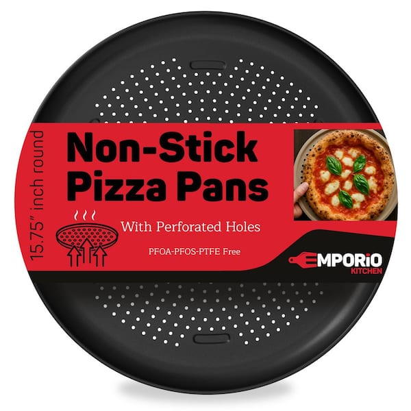 Pizza Baking Pan-15.75 in. Round, Perforated Carbon Steel Tray with Nonstick Coating, Oven Safe 450°F, Gray