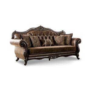 Grant 90.25 Rolled Arm Faux Leather Rectangle Bench Style Seat Sofa in. Dark Cherry/Brown