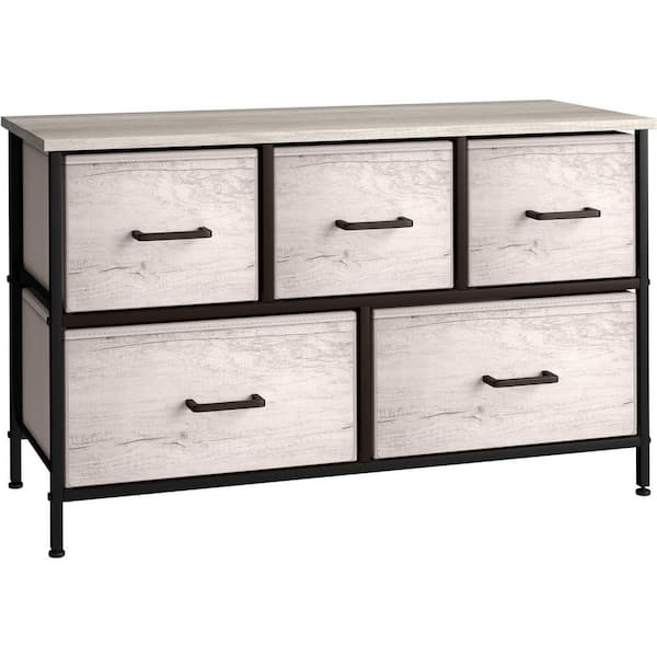 Sorbus 5-Drawer Rustic Black Dresser Steel Frame Wood Top Easy Pull Fabric Bins 11.87 in. L x 39.5 in. W x 24.62 in. H