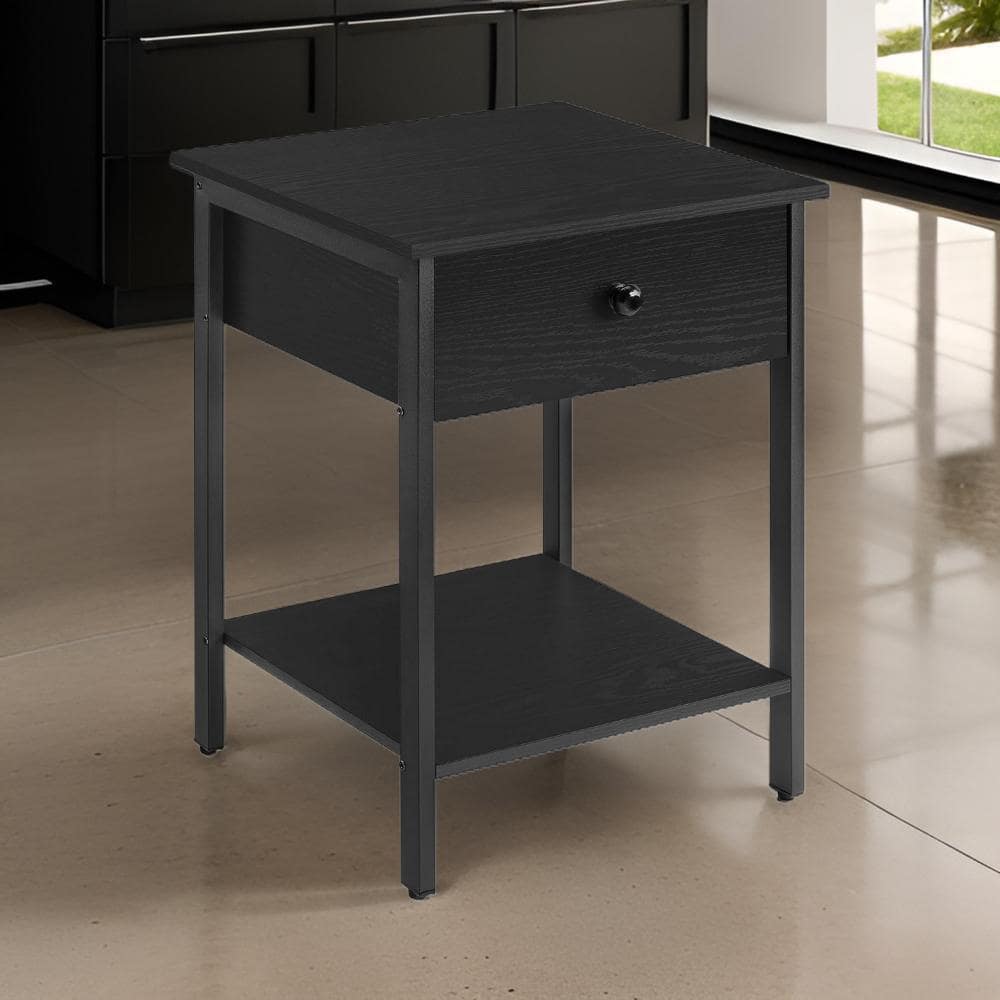 Benjara 15.75 in. Gray and Black Square Wood End Table with 2 ...