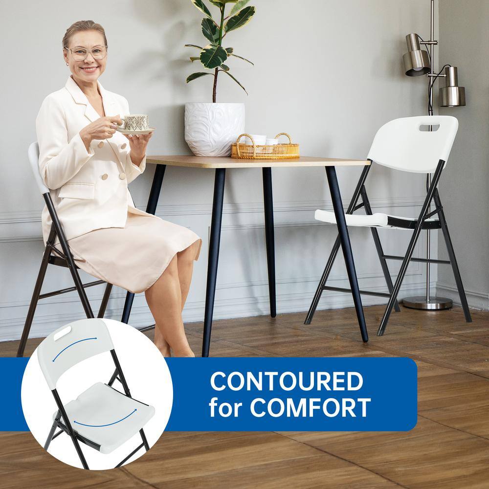 White Powder Coated Steel 8-Piece Folding Dining Chairs