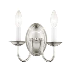 Home Basics 2 Light Brushed Nickel Wall Sconce