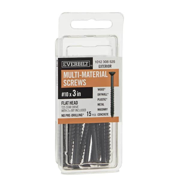 #10 x 3 in. Black 6-Lobe Torx Drive Exterior Flat Head Multi-Material Screw (15-Pack)