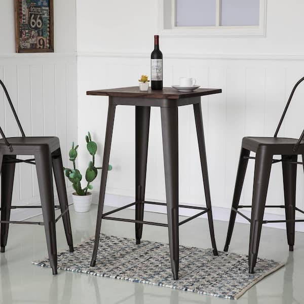 Rustic Steel Bar Table W Elm Wood Top, Bottle Top Bar Table And Stools
