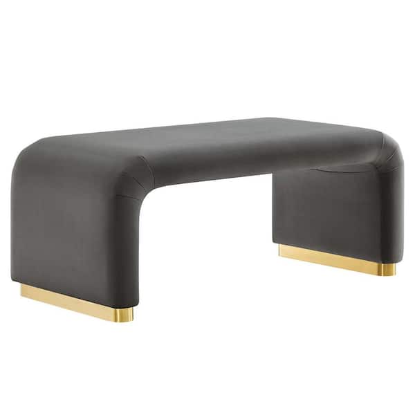 MODWAY Koda Performance Velvet Waterfall Ottoman in Brass Storm Gray