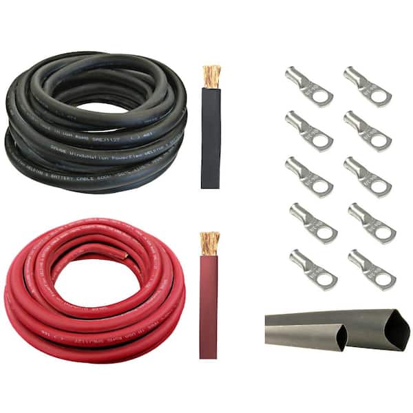 WindyNation 6-Gauge 10 ft. Black/10 ft. Red Welding Cable Kit Includes 10-Pieces of Cable Lugs and 3 ft. Heat Shrink Tubing