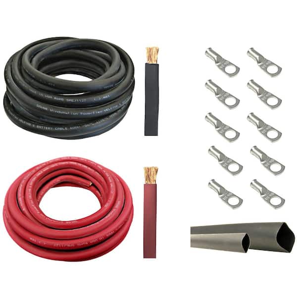 WindyNation 6-Gauge 5 ft. Black/5 ft. Red Welding Cable Kit Includes 10-Pieces of Cable Lugs and 3 ft. Heat Shrink Tubing