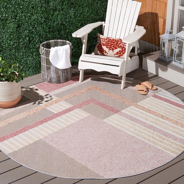 Sarasota Pink/Brown 7 ft. x 7 ft. Trellis Round Area Rug