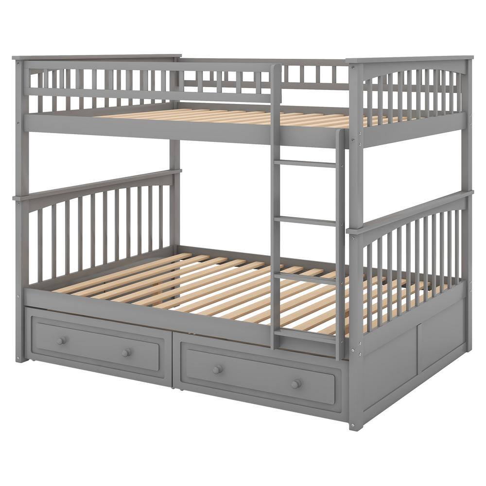 Harper & Bright Designs Gray Full Over Full Wood Bunk Bed with 2 ...