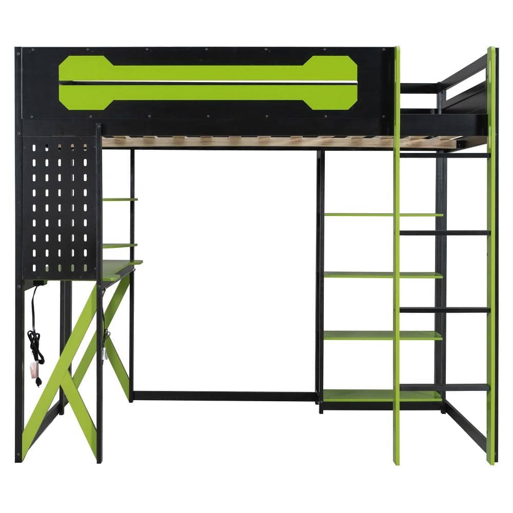 Black+Green Full Wood Loft Bed with Desk, Shelves, Power Outlet, USB/Type-C Ports, and RGB Light price history on PriceWatchPro