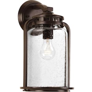 Botta Collection 1-Light Antique Bronze Clear Seeded Glass Farmhouse Outdoor Large Wall Lantern Light