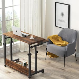 Moronia 31.5 in. Brown Portable Laptop Desk, Height Adjustable Laptop Rolling Table with Keyboard Tray on Wheels