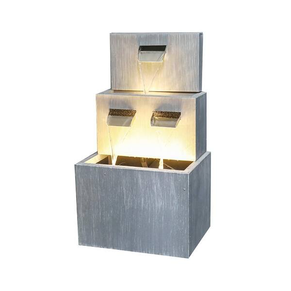 Sireck 3-Tiered Floor Indoor/Outdoor Water Fountain Metal Water Fountain with LED