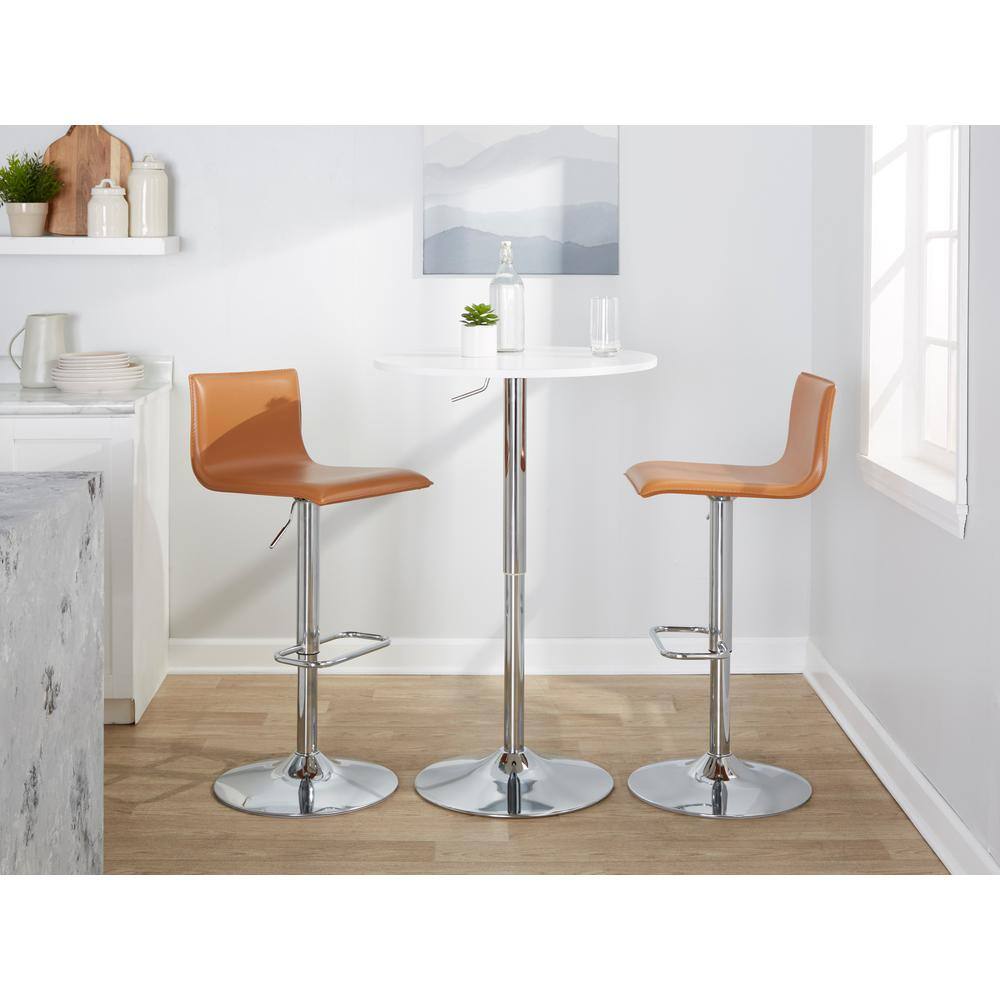 Camel Faux Leather Adjustable Swivel Bar Stools with Chrome Base