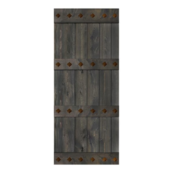 ISLIFE Mid-Century Style 36in. x 84in. Carbon Gray Finished Solid Wood Sliding Barn Door Slab - Hardware Track NOT Inlcuded