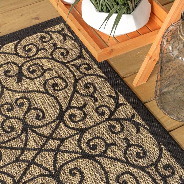 3'x5' Madrid Vintage Filigree Textured Weave Indoor/Outdoor Area Rug, Beige/Brown - Jonathan Y