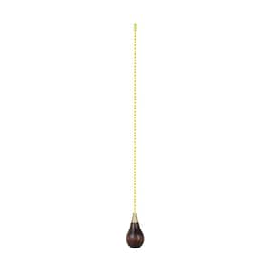 12 in. Walnut Wooden Knob with Polished Brass Accents Pull Chain (1-Pack)