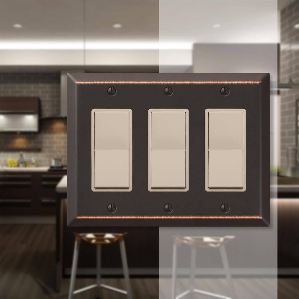 Aged Bronze Triple Rocker Steel Wallplate