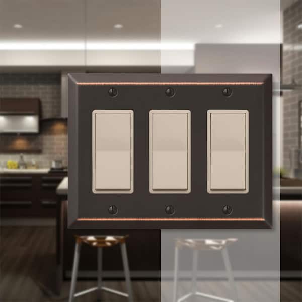 Metallic 3 Gang Rocker Steel Wall Plate - Aged Bronze