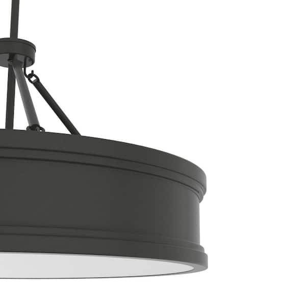 Hunter Capshaw 6-Light Noble Bronze Traditional Frosted Glass Drum LED Large Hanging Kitchen Island Light