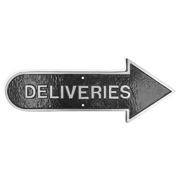 6 in. x 15.5 in. Right Arrow Deliveries Statement Plaque Sign-Black/Silver