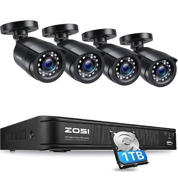 8-Channel 1080p DVR 1TB Hard Drive Security Camera System with 4 Wired Bullet Cameras