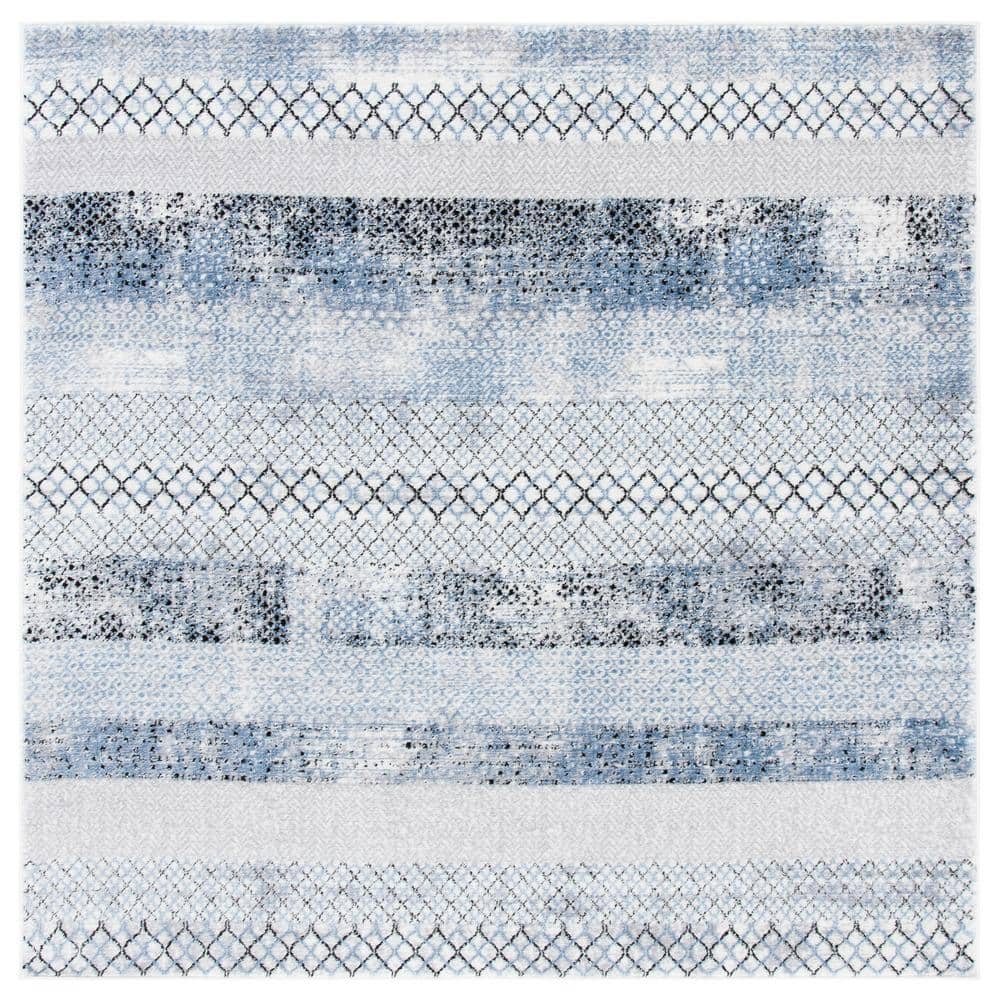 Amelia Grey and Light Blue Square Wool Area Rug