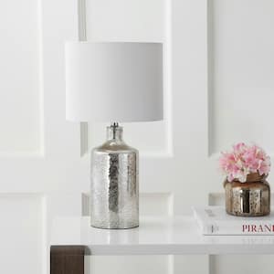 Danaris 19 in. Silver/Ivory Textured Table Lamp with White Shade