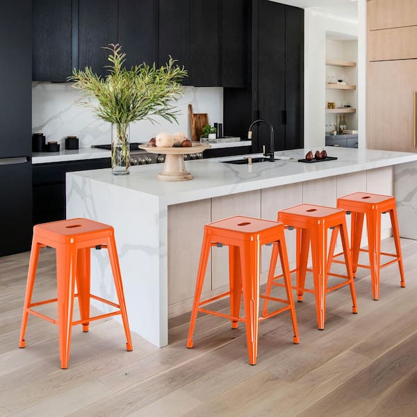DENIM STOOL W45×D33×H46 MFD LIVING Bar Stools 24 in. H Red Backless Metal Bar Stool with