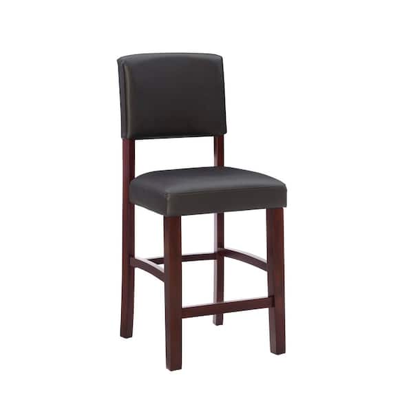 Linon Home Decor Mary 24 in. Espresso Brown Cushioned Back Wood Counter Stool with Faux Leather Seat