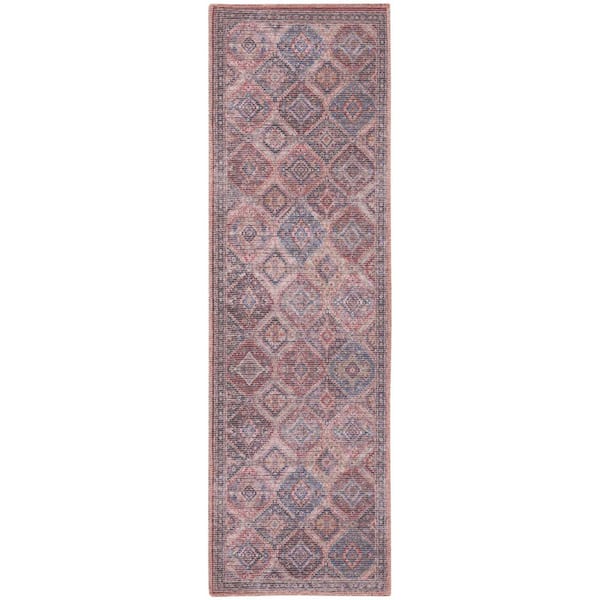 HomeRoots Blue and Red 2 ft. x 8 ft. Floral Power Loom Distressed Washable Runner Rug
