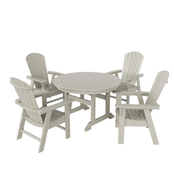 Altura Outdoor Patio Weather Resistant Sand 5-Piece HDPE Plastic Round Table Dining Set