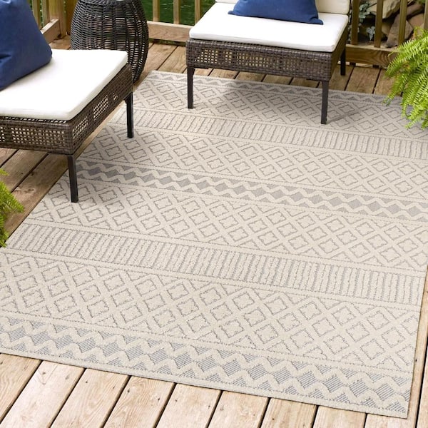 Ormond High-Low Modern Trellis Geometric Cream/Gray 4 ft. x 6 ft. Indoor/Outdoor Area Rug