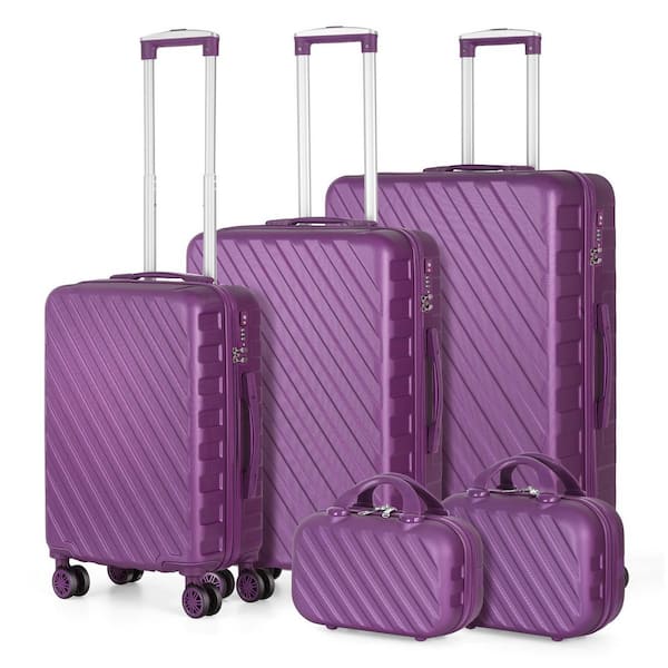 HIKOLAYAE 5-Piece Hard Shell Luggage Set Carry-on Luggage with Spinner Wheels Durable Lightweight-Purple