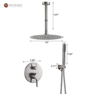 Round 1-Spray Patterns Balance Valve Shower Faucets Set with 2.5 GPM 10 in. Ceiling Mount Dual Shower Heads in Nickel