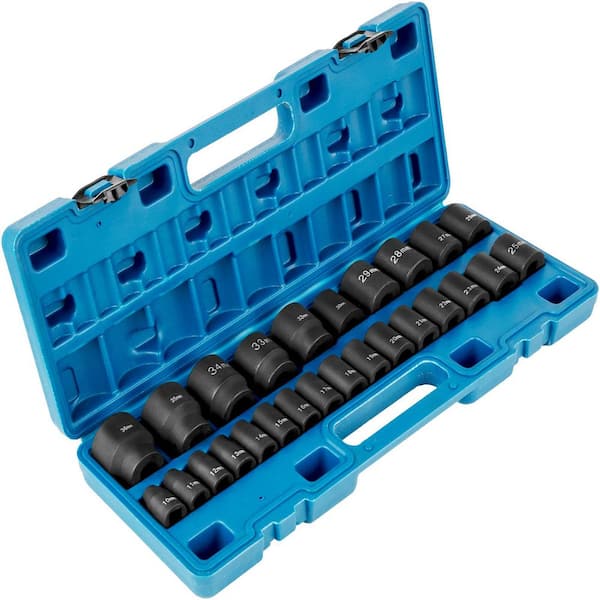 Impact Socket Set 1/2 in. 26 Piece Impact Sockets, Shallow Socket, 6-Point Sockets, Rugged Construction