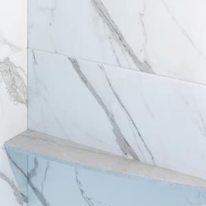 Lais Ledge Gray 4.25 in x 23.5 in Polished Marble Wall Mount Corner Shelf (0.50 Sq. Ft./Each)