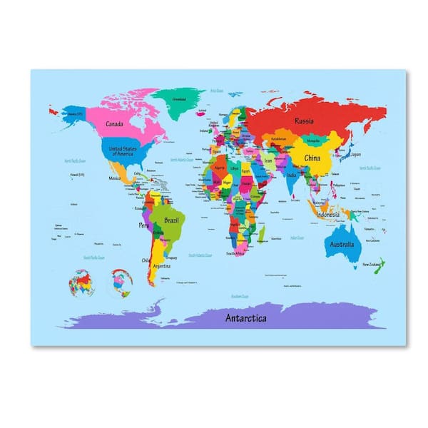 Trademark Fine Art 16 in. x 24 in. Children's World Map Canvas Art