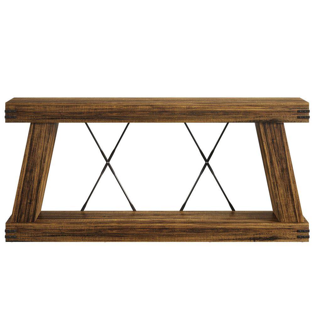 Turrella 70.9 in. Brown Rectangle Wood Farmhouse Console Table Long Sofa Table Behind Couch Console Station with Storage