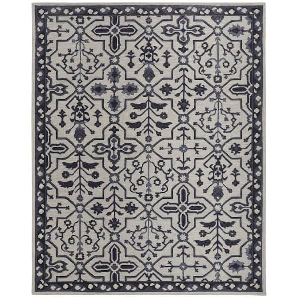 2 ft. x 8 ft. Gray Floral Area Rug