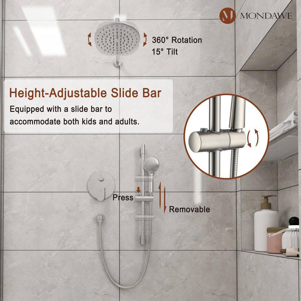 Brushed Nickel Adjustable Height Rainfall Shower System with Handheld