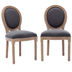 French Style Dark Gray Linen Fabric Upholstered Dining Chair With Solid Wooden Frame (Set of 2)