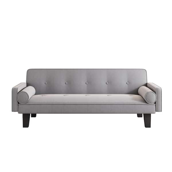 Z-joyee 72. in. Wide Light Gray Linen Modern Twin Size Sofa bed