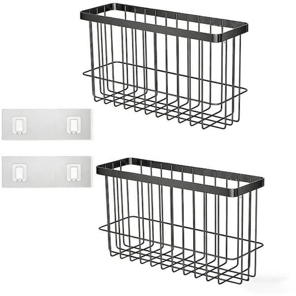 9.8 in. 2 Pack Iron Spice Rack Wall Mounted Storage Boxes in Black