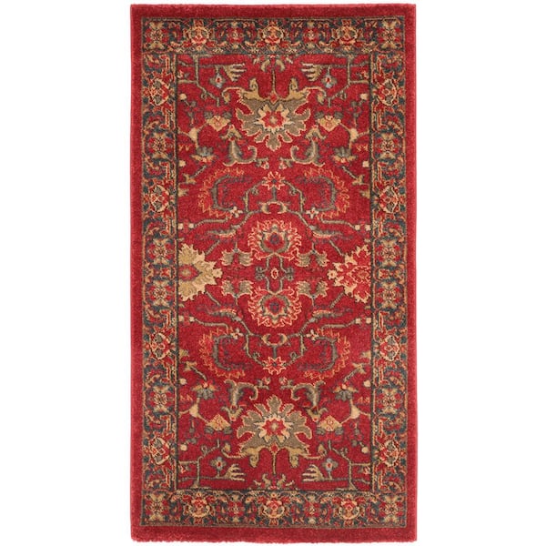 SAFAVIEH Mahal Red/Navy Doormat 2 ft. x 4 ft. Border Area Rug