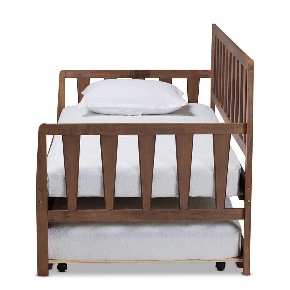 Walnut Twin Daybed with Roll-Out Trundle and Slatted Panels